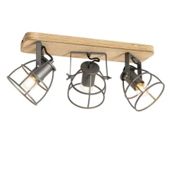 QAZQA Deckenstrahler|Aufbaustrahler*Industriespot dunkelgrau und Holz verstellbar 3-flammig – Arthur