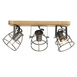 QAZQA Deckenstrahler|Aufbaustrahler*Industriespot dunkelgrau und Holz verstellbar 3-flammig – Arthur