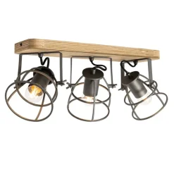 QAZQA Deckenstrahler|Aufbaustrahler*Industriespot dunkelgrau und Holz verstellbar 3-flammig – Arthur