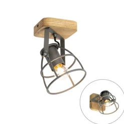 QAZQA Wandstrahler|Deckenstrahler*Industriespot dunkelgrau mit verstellbarem Holz – Arthur
