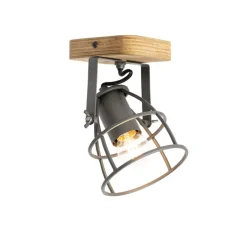 QAZQA Wandstrahler|Deckenstrahler*Industriespot dunkelgrau mit verstellbarem Holz – Arthur