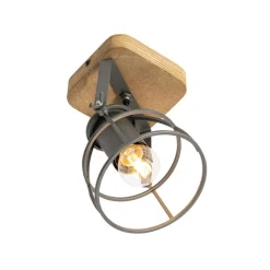 QAZQA Wandstrahler|Deckenstrahler*Industriespot dunkelgrau mit verstellbarem Holz – Arthur