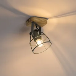 QAZQA Wandstrahler|Deckenstrahler*Industriespot dunkelgrau mit verstellbarem Holz – Arthur