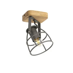 QAZQA Wandstrahler|Deckenstrahler*Industriespot dunkelgrau mit verstellbarem Holz – Arthur
