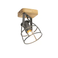 QAZQA Wandstrahler|Deckenstrahler*Industriespot dunkelgrau mit verstellbarem Holz – Arthur