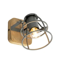 QAZQA Wandstrahler|Deckenstrahler*Industriespot dunkelgrau mit verstellbarem Holz – Arthur