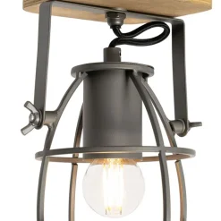 QAZQA Wandstrahler|Deckenstrahler*Industriespot dunkelgrau mit verstellbarem Holz – Arthur