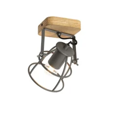 QAZQA Wandstrahler|Deckenstrahler*Industriespot dunkelgrau mit verstellbarem Holz – Arthur