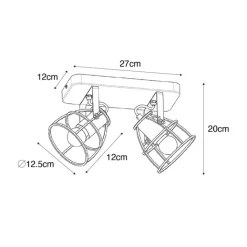 QAZQA Deckenstrahler|Aufbaustrahler*Industriespot dunkelgrau mit Holz verstellbar 2-flammig – Arthur