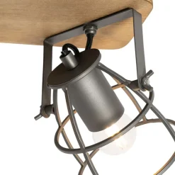 QAZQA Deckenstrahler|Aufbaustrahler*Industriespot dunkelgrau mit Holz verstellbar 2-flammig – Arthur
