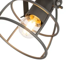 QAZQA Deckenstrahler|Aufbaustrahler*Industriespot dunkelgrau mit Holz verstellbar 2-flammig – Arthur