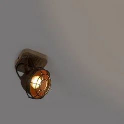 QAZQA Küchenlampen|Wandstrahler*Industriespot rostbraun mit Holz kippbar - Gina