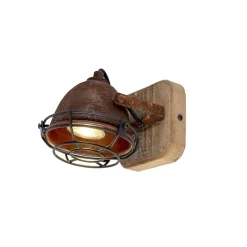 QAZQA Küchenlampen|Wandstrahler*Industriespot rostbraun mit Holz kippbar - Gina
