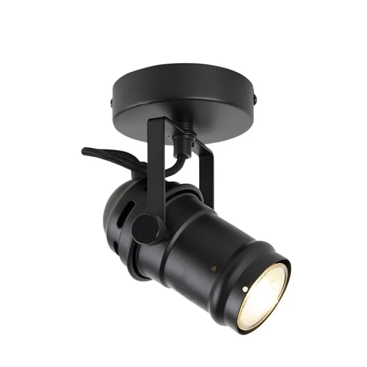 QAZQA Wandstrahler|Deckenstrahler*Industriespot schwarz dreh- und schwenkbar ohne Schirm - Movie