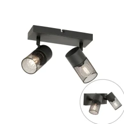 QAZQA Deckenstrahler|Aufbaustrahler*Industriespot schwarz 2-flammig verstellbar - Jim