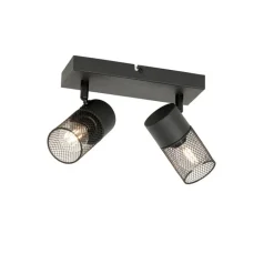 QAZQA Deckenstrahler|Aufbaustrahler*Industriespot schwarz 2-flammig verstellbar - Jim