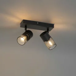 QAZQA Deckenstrahler|Aufbaustrahler*Industriespot schwarz 2-flammig verstellbar - Jim