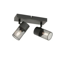 QAZQA Deckenstrahler|Aufbaustrahler*Industriespot schwarz 2-flammig verstellbar - Jim