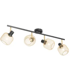 QAZQA Deckenstrahler|Aufbaustrahler*Industriespot schwarz mit goldenen 4-Lichtern - Bliss Mesh