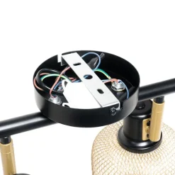 QAZQA Deckenstrahler|Aufbaustrahler*Industriespot schwarz mit goldenen 4-Lichtern - Bliss Mesh