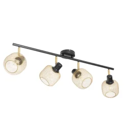 QAZQA Deckenstrahler|Aufbaustrahler*Industriespot schwarz mit goldenen 4-Lichtern - Bliss Mesh