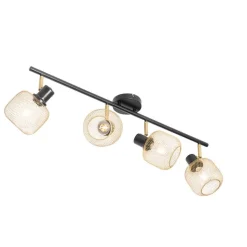 QAZQA Deckenstrahler|Aufbaustrahler*Industriespot schwarz mit goldenen 4-Lichtern - Bliss Mesh