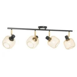 QAZQA Deckenstrahler|Aufbaustrahler*Industriespot schwarz mit goldenen 4-Lichtern - Bliss Mesh
