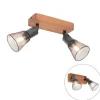 QAZQA Deckenstrahler|Aufbaustrahler*Industrie-Spot schwarz mit Holz 2-flammig - Kristina