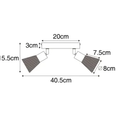 QAZQA Deckenstrahler|Aufbaustrahler*Industrie-Spot schwarz mit Holz 2-flammig - Kristina
