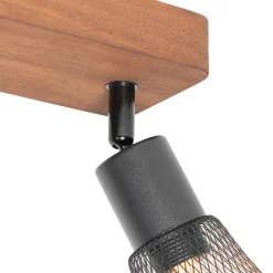 QAZQA Deckenstrahler|Aufbaustrahler*Industrie-Spot schwarz mit Holz 2-flammig - Kristina