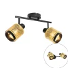 QAZQA Deckenstrahler|Aufbaustrahler*Industrie-Spot Schwarz mit Gold 2 Lichter - Kayden