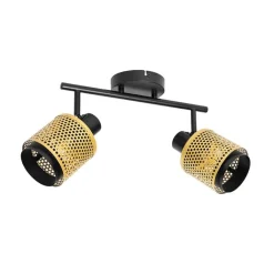 QAZQA Deckenstrahler|Aufbaustrahler*Industrie-Spot Schwarz mit Gold 2 Lichter - Kayden