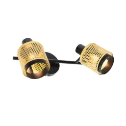 QAZQA Deckenstrahler|Aufbaustrahler*Industrie-Spot Schwarz mit Gold 2 Lichter - Kayden