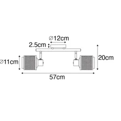 QAZQA Deckenstrahler|Aufbaustrahler*Industrie-Spot Schwarz mit Gold 2 Lichter - Kayden