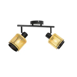 QAZQA Deckenstrahler|Aufbaustrahler*Industrie-Spot Schwarz mit Gold 2 Lichter - Kayden