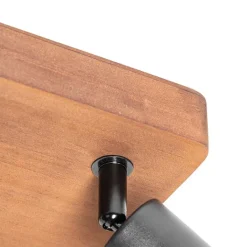 QAZQA Deckenstrahler|Aufbaustrahler*Industrie-Spot schwarz mit Holz 4-flammig - Kristina