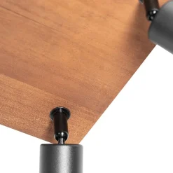 QAZQA Deckenstrahler|Aufbaustrahler*Industrie-Spot schwarz mit Holz 4-flammig - Kristina