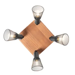 QAZQA Deckenstrahler|Aufbaustrahler*Industrie-Spot schwarz mit Holz 4-flammig - Kristina