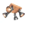 QAZQA Deckenstrahler|Aufbaustrahler*Industrie-Spot schwarz mit Holz neigbar 4-flammig - Tommy