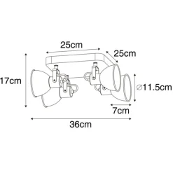 QAZQA Deckenstrahler|Aufbaustrahler*Industrie-Spot schwarz mit Holz neigbar 4-flammig - Tommy