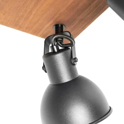 QAZQA Deckenstrahler|Aufbaustrahler*Industrie-Spot schwarz mit Holz neigbar 4-flammig - Tommy