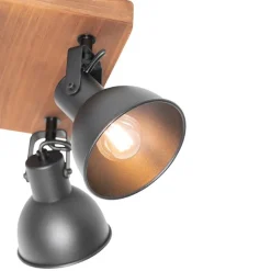 QAZQA Deckenstrahler|Aufbaustrahler*Industrie-Spot schwarz mit Holz neigbar 4-flammig - Tommy