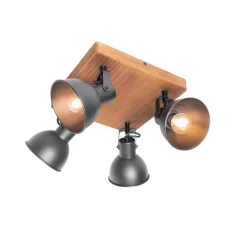 QAZQA Deckenstrahler|Aufbaustrahler*Industrie-Spot schwarz mit Holz neigbar 4-flammig - Tommy