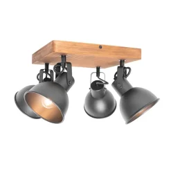 QAZQA Deckenstrahler|Aufbaustrahler*Industrie-Spot schwarz mit Holz neigbar 4-flammig - Tommy