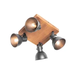 QAZQA Deckenstrahler|Aufbaustrahler*Industrie-Spot schwarz mit Holz neigbar 4-flammig - Tommy