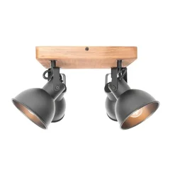 QAZQA Deckenstrahler|Aufbaustrahler*Industrie-Spot schwarz mit Holz neigbar 4-flammig - Tommy