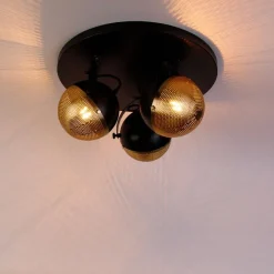 QAZQA Deckenstrahler|Aufbaustrahler*Industrie-Spot schwarz mit Messing 3 Lichter - Haicha