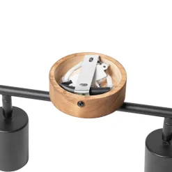 QAZQA Deckenstrahler|Aufbaustrahler*Industrie-Spot schwarz mit Holz schwenkbar 2 Lichter - Jeana