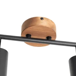 QAZQA Deckenstrahler|Aufbaustrahler*Industrie-Spot schwarz mit Holz schwenkbar 2 Lichter - Jeana