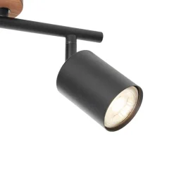 QAZQA Deckenstrahler|Aufbaustrahler*Industrie-Spot schwarz mit Holz schwenkbar 2 Lichter - Jeana